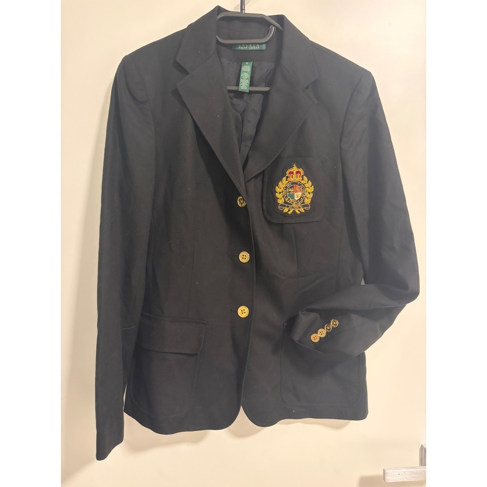 Lauren Ralph Lauren Black Crest Blazer Gold Beaded Crown 10